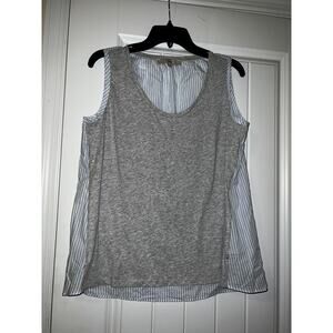 LOFT petites grey front tank blouse blue striped back sleeveless womens PL